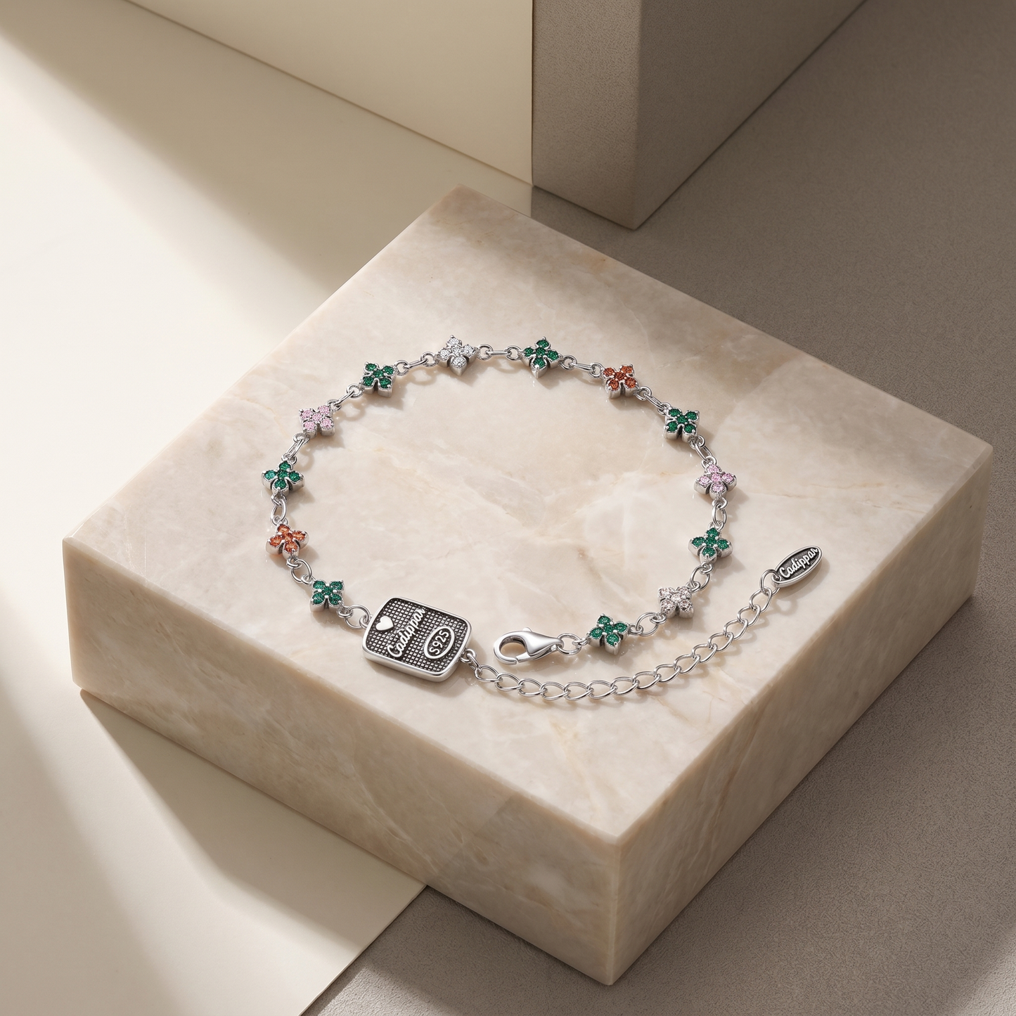 Colorful Floral Charm Bracelet S925 Silver | CZ Flower Garden | Dainty Women's Jewelry