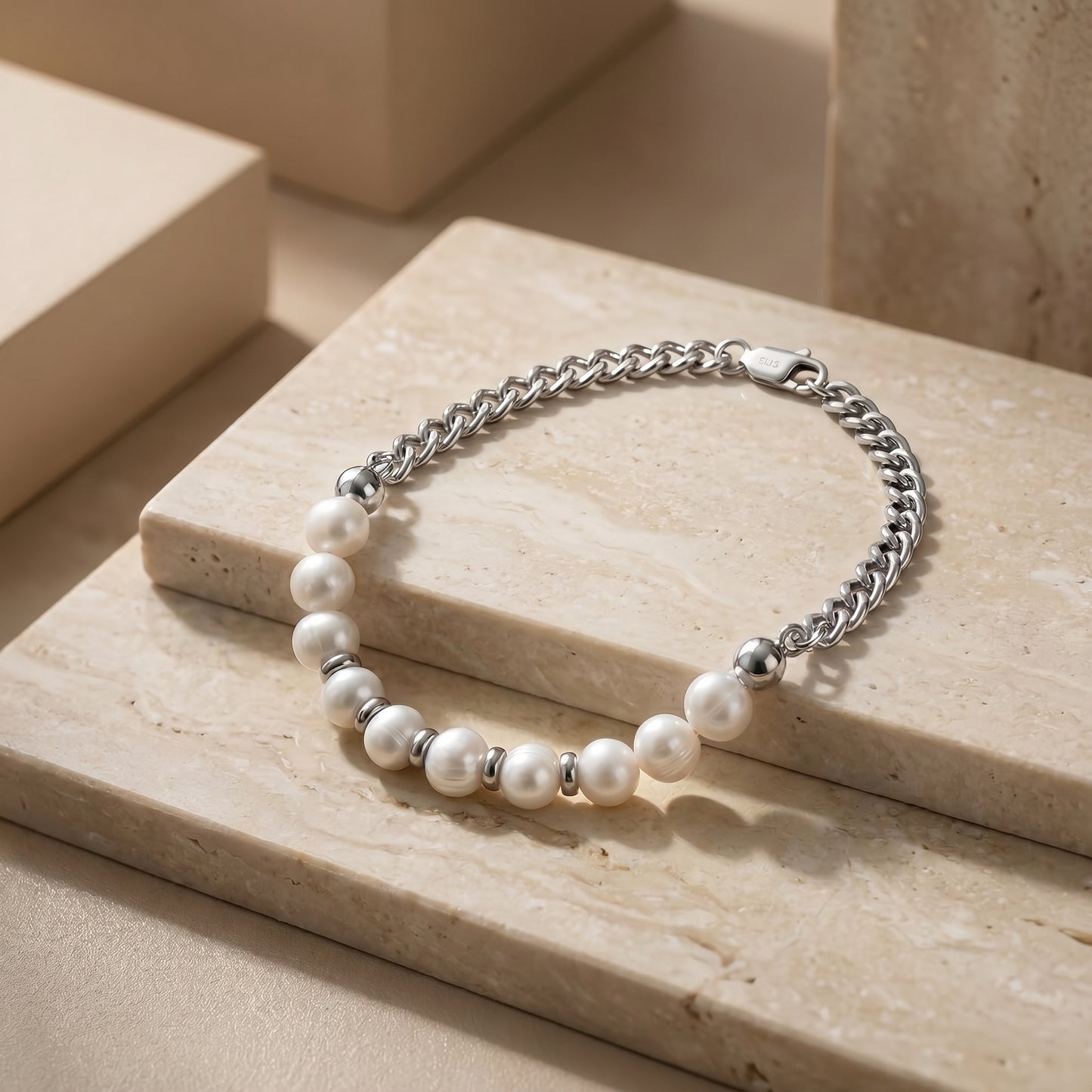 Elegant Pearl Chain Bracelet with Classic Design S925 Sterling Silver