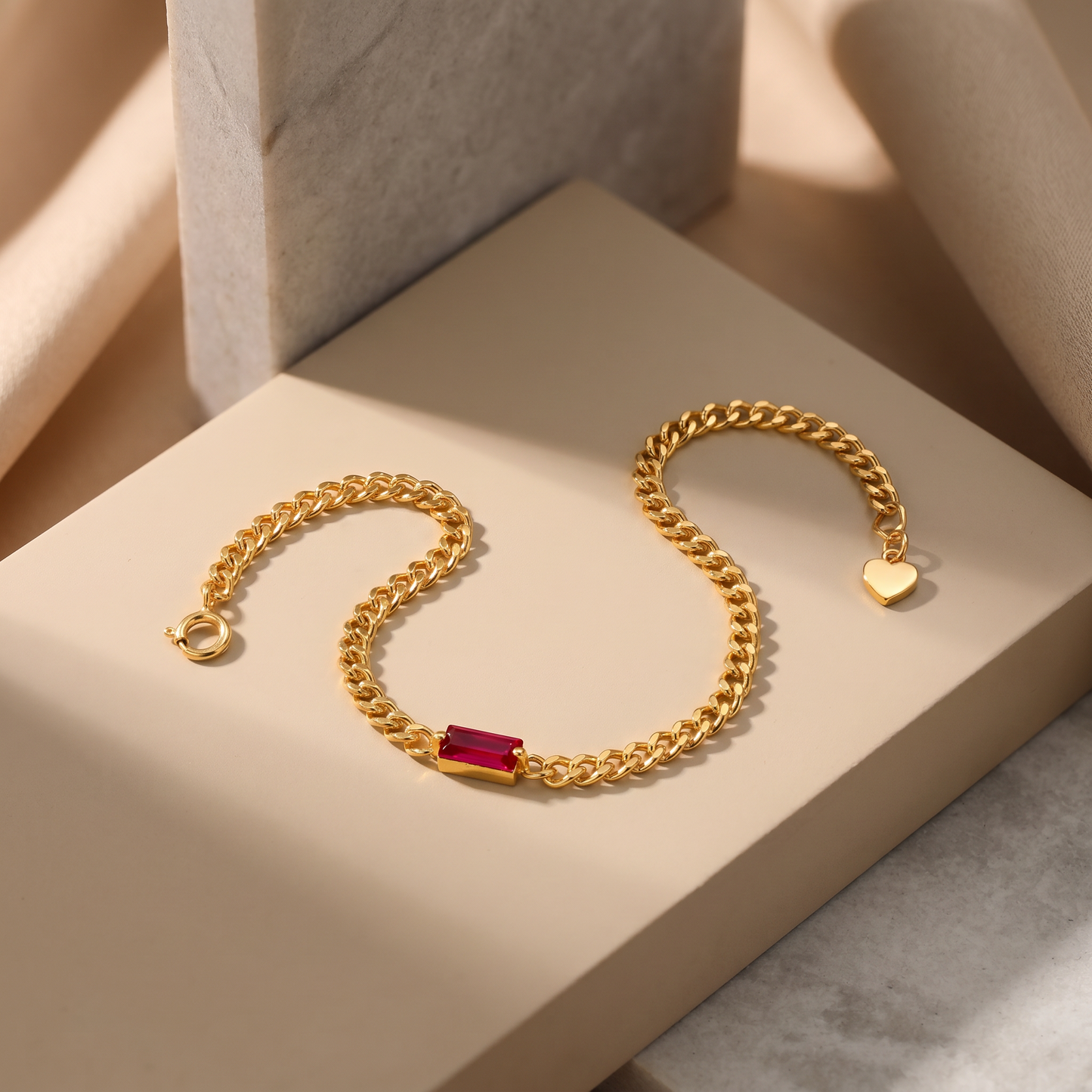 Red Stone Gold Bracelet – 925 Sterling Silver, Gold Plated