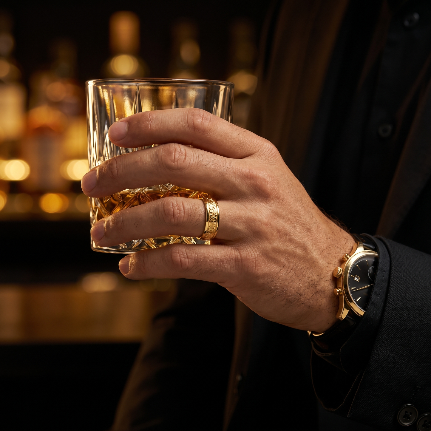 Men's Vintage Pattern Gold Ring – Titanium Steel Band