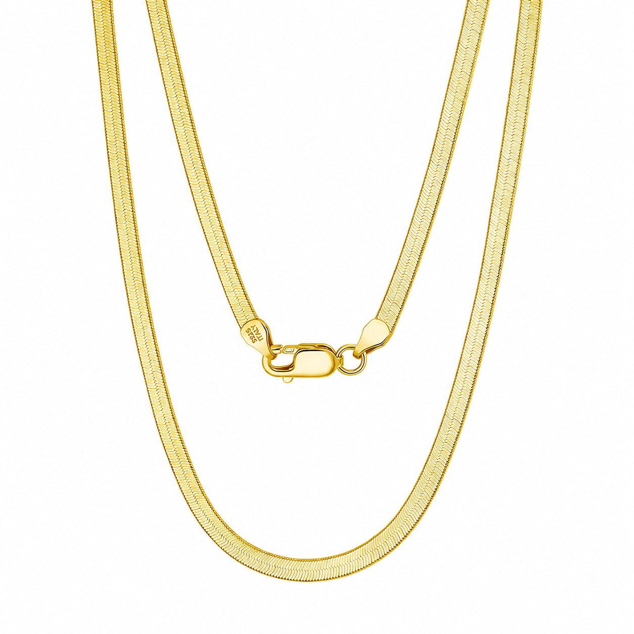 Gold Herringbone Chain Necklace — 925 Sterling Silver