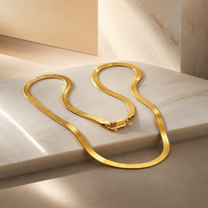 Gold Herringbone Chain Necklace — 925 Sterling Silver