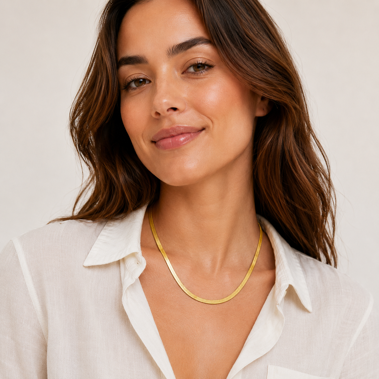 Gold Herringbone Chain Necklace — 925 Sterling Silver