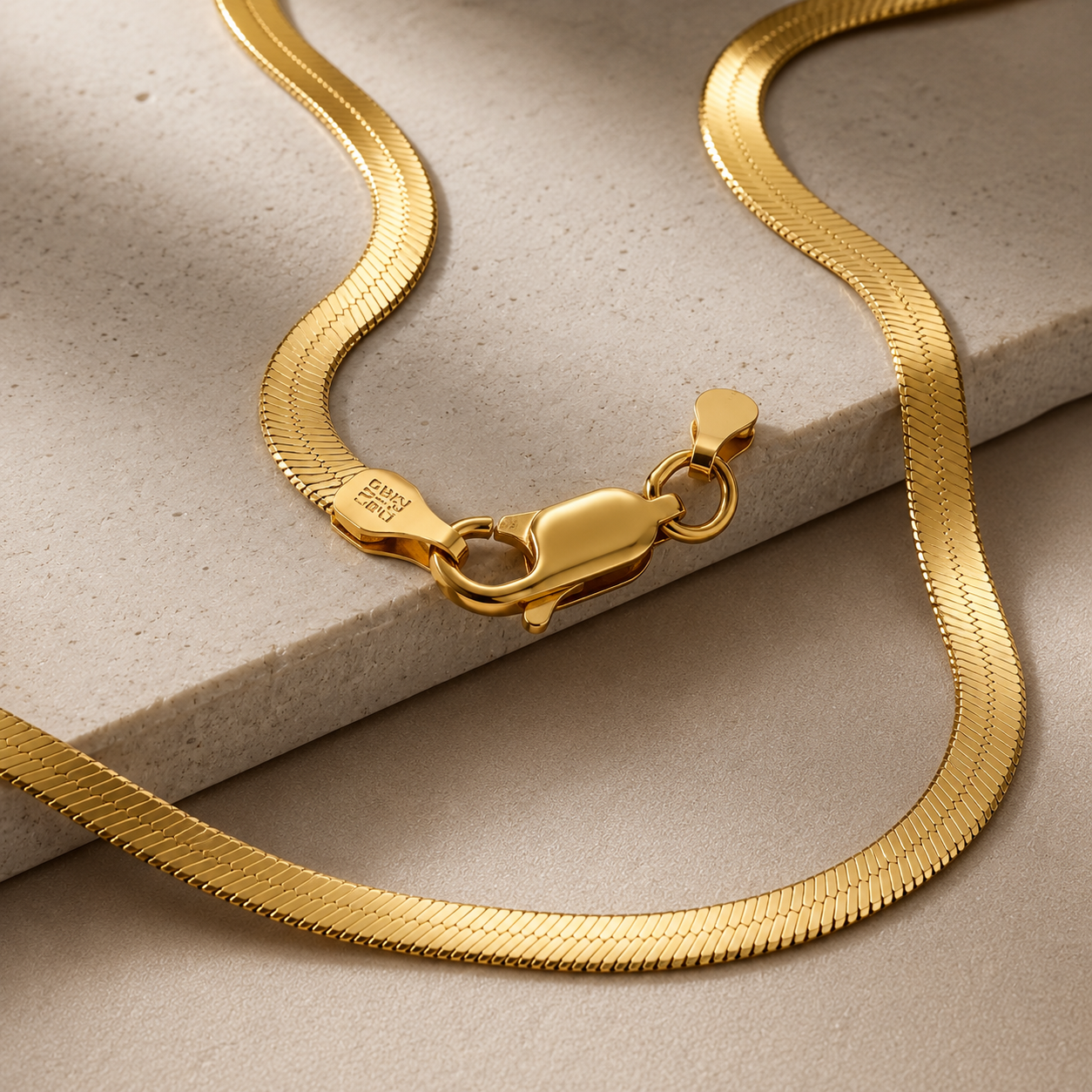 Gold Herringbone Chain Necklace — 925 Sterling Silver