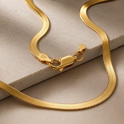 Gold Herringbone Chain Necklace — 925 Sterling Silver