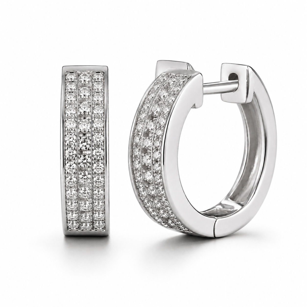 Triple Row Pavé Huggie Earrings — 18K Gold Plated S925 Silver | CZ Hoop | Gift for Her