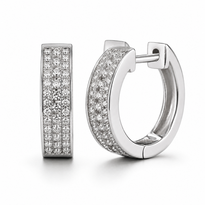 Triple Row Pavé Huggie Earrings — 18K Gold Plated S925 Silver | CZ Hoop | Gift for Her