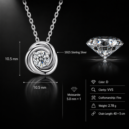 Spiral Moissanite Pendant Necklace | Platinum-Plated 925 Silver