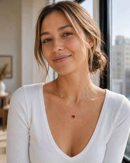 Red Butterfly Necklace — 18K Gold Plated S925 Silver | CZ Halo Carnelian Pendant | Gift for Her