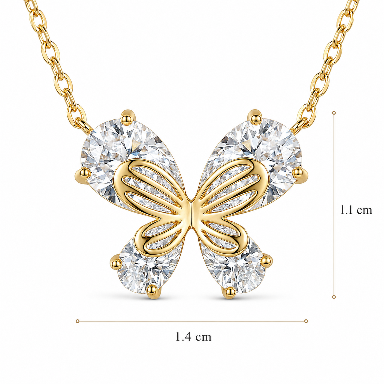 Pear-Cut Crystal Butterfly Pendant Necklace 925 Sterling Silver