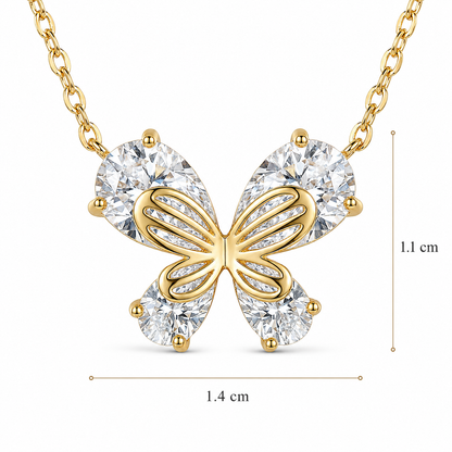 Pear-Cut Crystal Butterfly Pendant Necklace 925 Sterling Silver