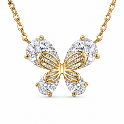 Pear-Cut Crystal Butterfly Pendant Necklace 925 Sterling Silver