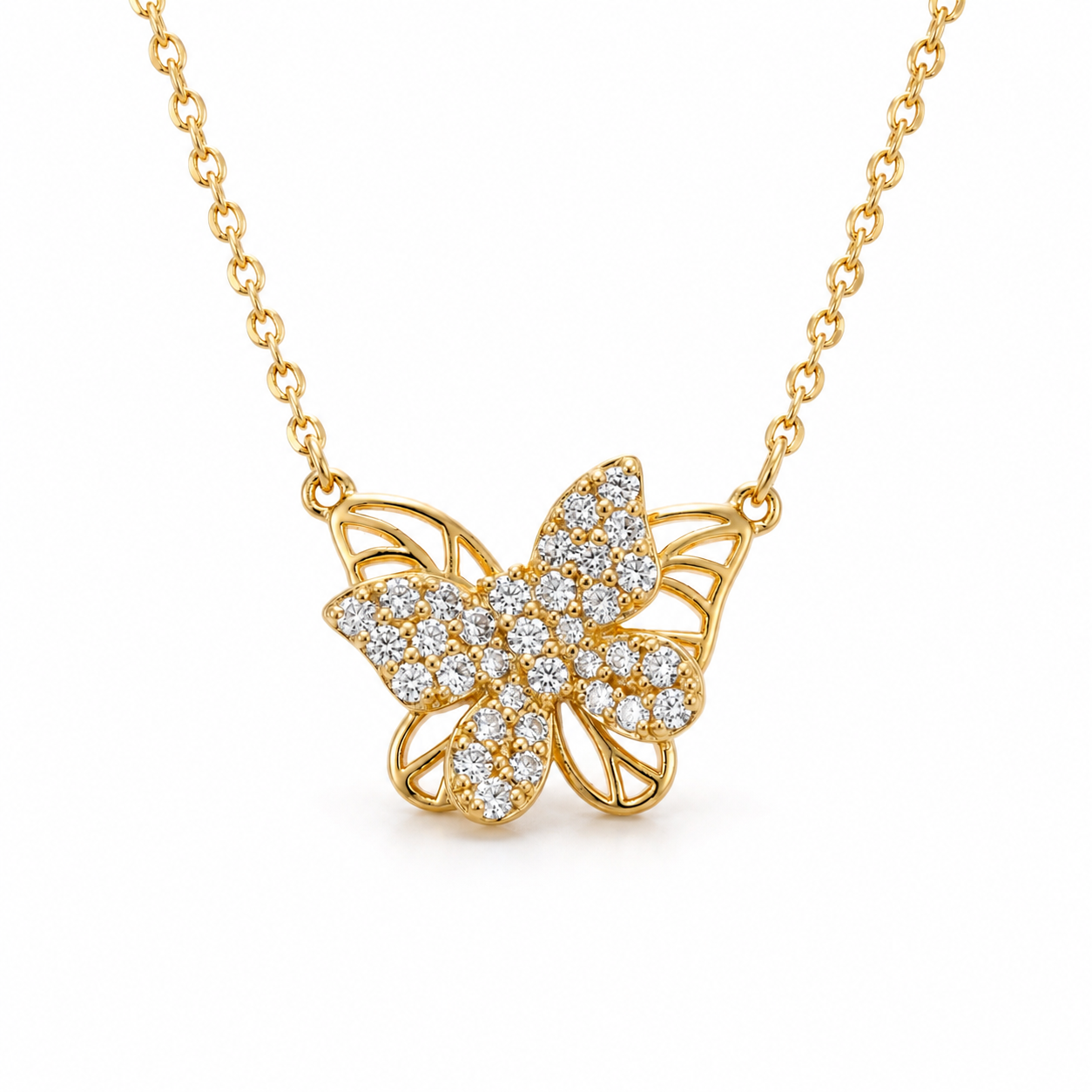 Sparkling Butterfly Pendant Necklace with Fine Diamond Accents S925 Sterling gold plating