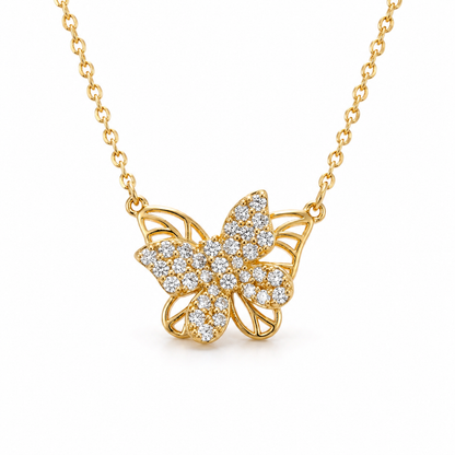 Sparkling Butterfly Pendant Necklace with Fine Diamond Accents S925 Sterling gold plating