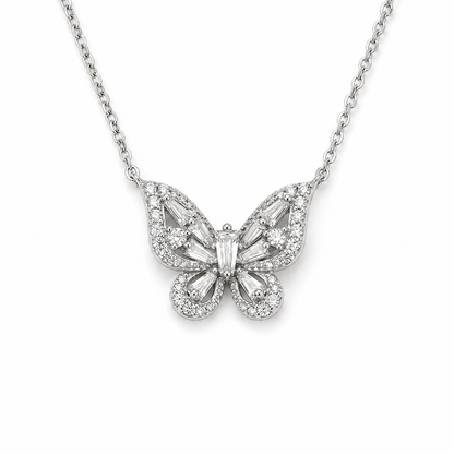 Butterfly Pendant Necklace with Shimmering Stones S925 Sterling