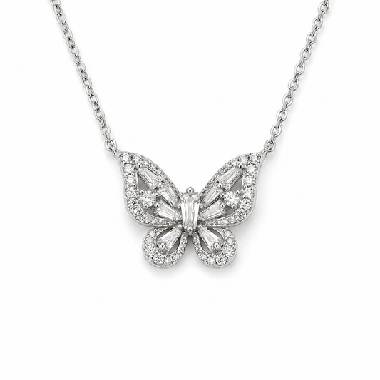 Butterfly Pendant Necklace with Shimmering Stones S925 Sterling