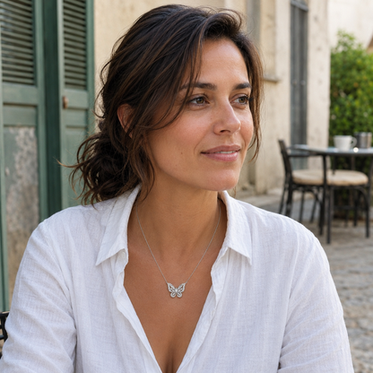 Butterfly Pendant Necklace with Shimmering Stones S925 Sterling