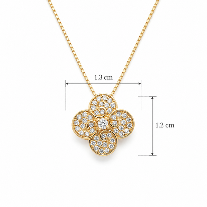 Scrolled Diamond Clover Pendant Necklace with Fine Box Chain S925 Sterling Silver gold plating