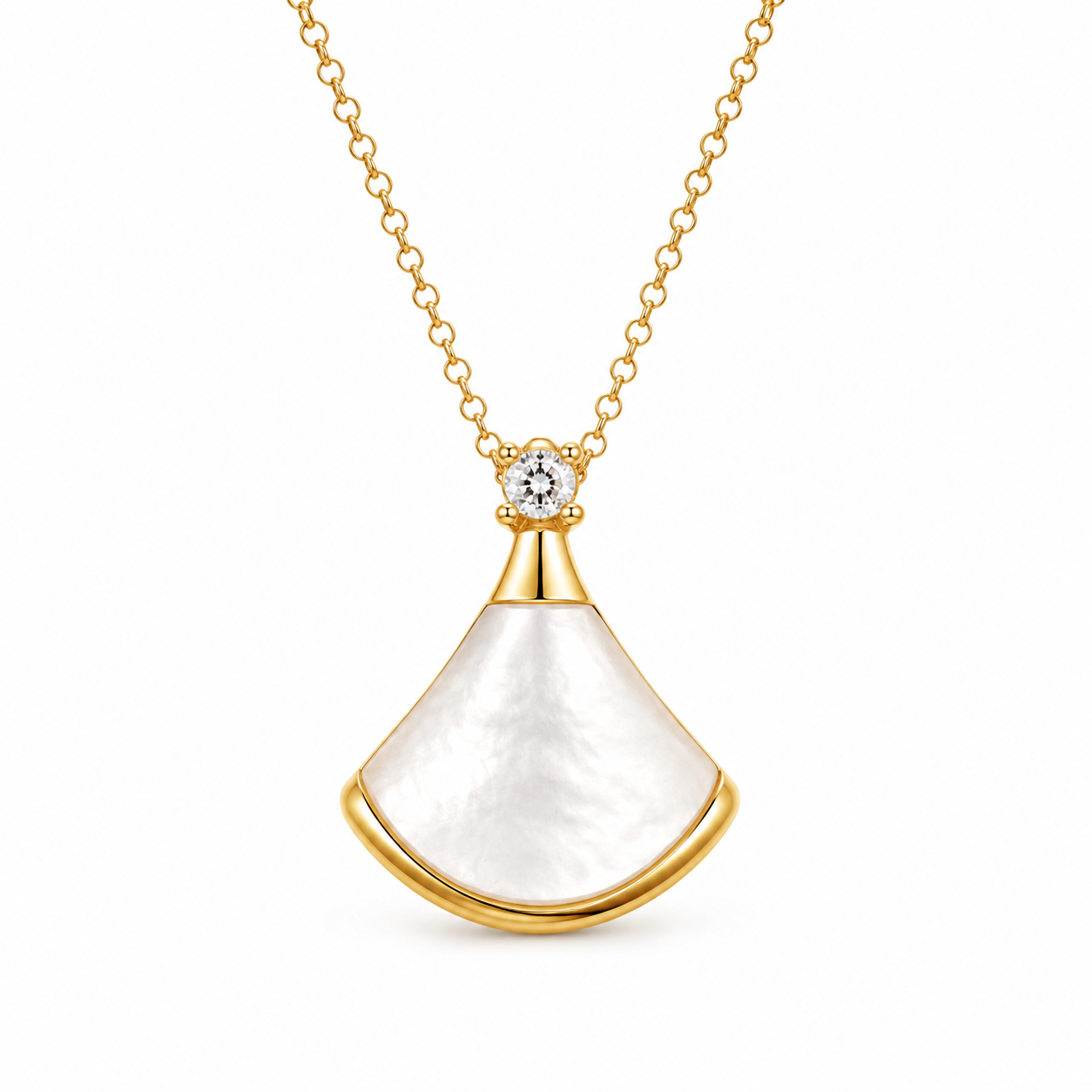 S925 Sterling Silver White Mother-of-Pearl Fan Necklace | 18K Gold Plated |