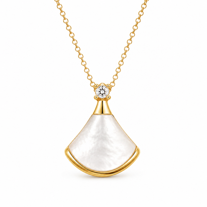 S925 Sterling Silver White Mother-of-Pearl Fan Necklace | 18K Gold Plated |