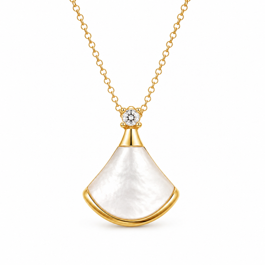S925 Sterling Silver White Mother-of-Pearl Fan Necklace | 18K Gold Plated |