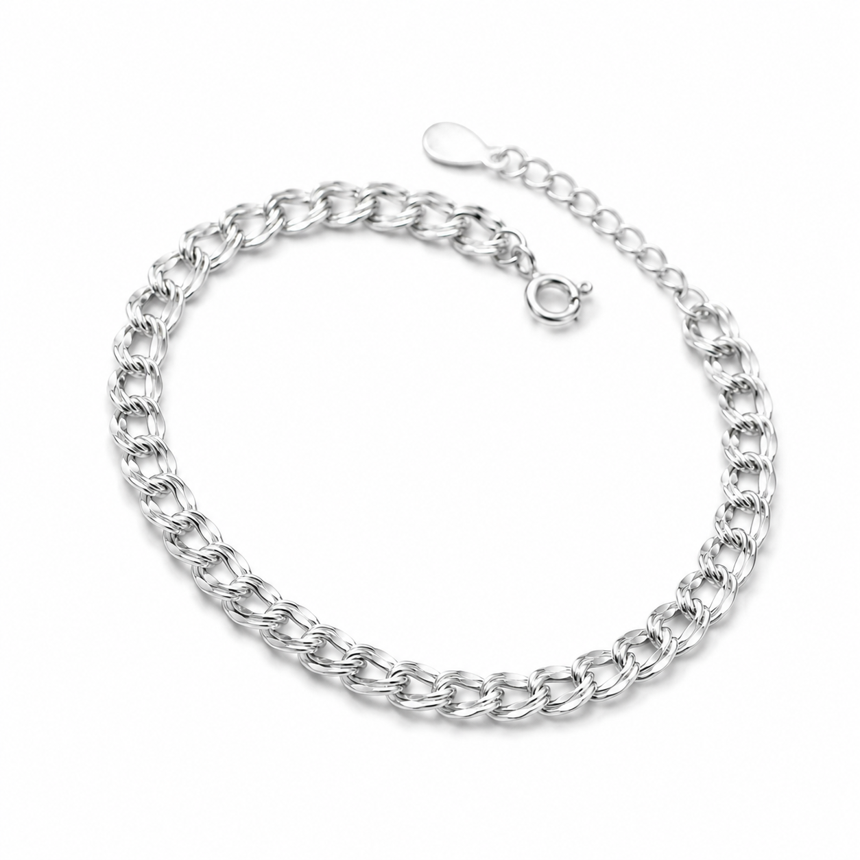 Shiny S925 Sterling Silver Wavy Link Bracelet | Double Chain Bangle