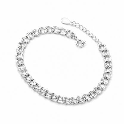 Shiny S925 Sterling Silver Wavy Link Bracelet | Double Chain Bangle