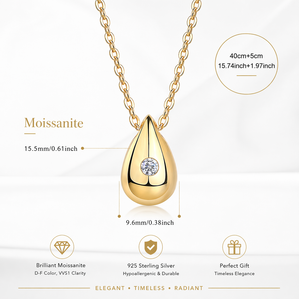 Necklace Pendant  Moissanite S925 Silver And Gold-plated. It Can Be Tested With A Diamond Pen