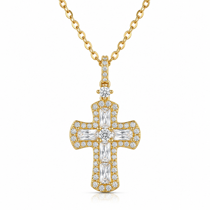 Elegant Round Cut Cross Pendant Necklace in Radiant Finish S925 Sterling gold plating
