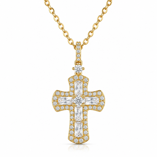 Elegant Round Cut Cross Pendant Necklace in Radiant Finish S925 Sterling gold plating