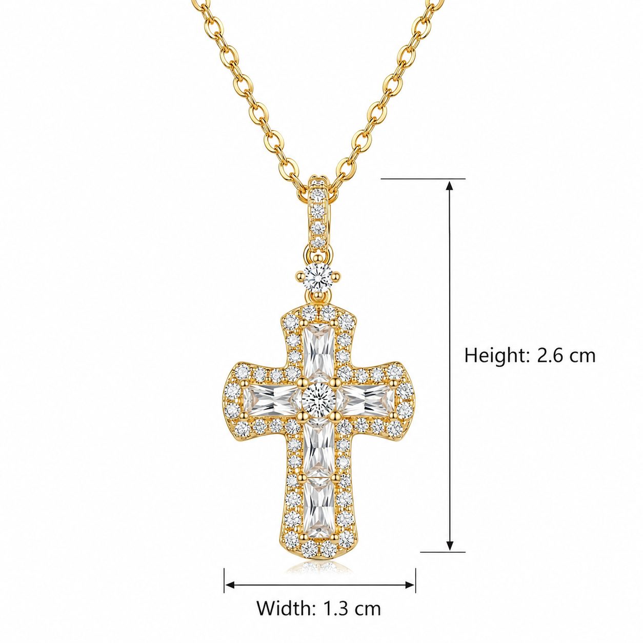 Elegant Round Cut Cross Pendant Necklace in Radiant Finish S925 Sterling gold plating