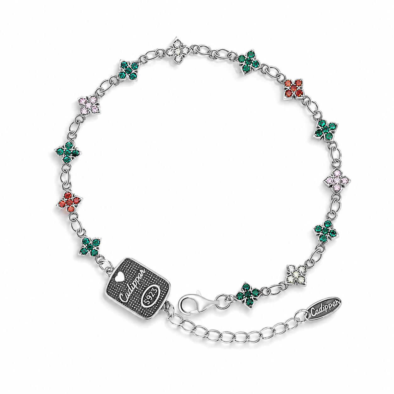 Colorful Floral Charm Bracelet S925 Silver | CZ Flower Garden | Dainty Women's Jewelry
