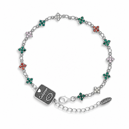 Colorful Floral Charm Bracelet S925 Silver | CZ Flower Garden | Dainty Women's Jewelry