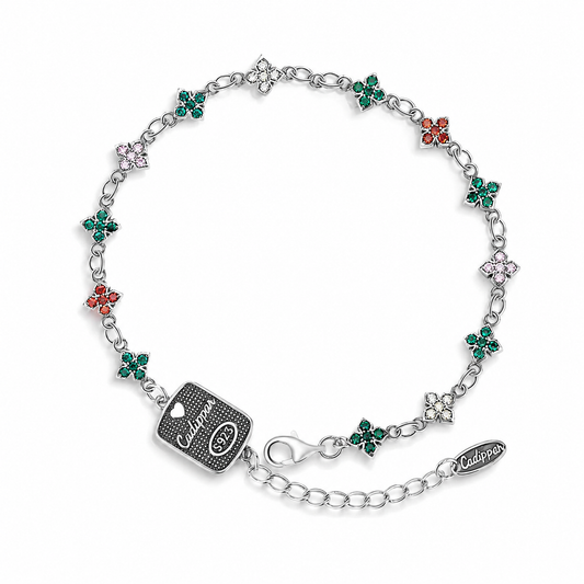 Colorful Floral Charm Bracelet S925 Silver | CZ Flower Garden | Dainty Women's Jewelry