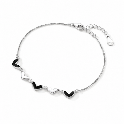 Black & White Heart Bracelet — S925 Silver Enamel | Minimalist Gift for Her