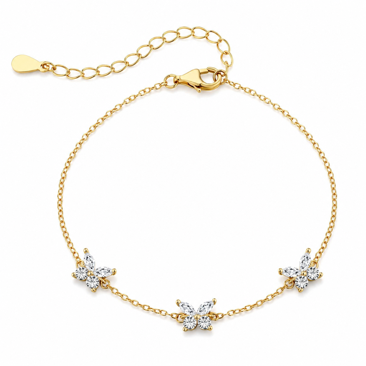Triple Butterfly Bracelet — 18K Gold Plated S925 Silver CZ | Dainty Gift for Her