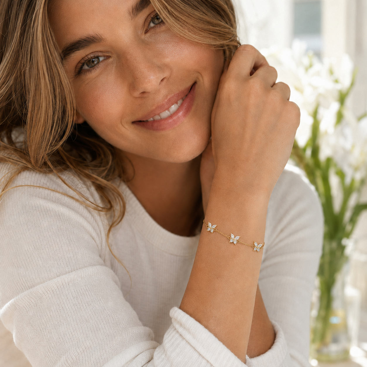 Triple Butterfly Bracelet — 18K Gold Plated S925 Silver CZ | Dainty Gift for Her