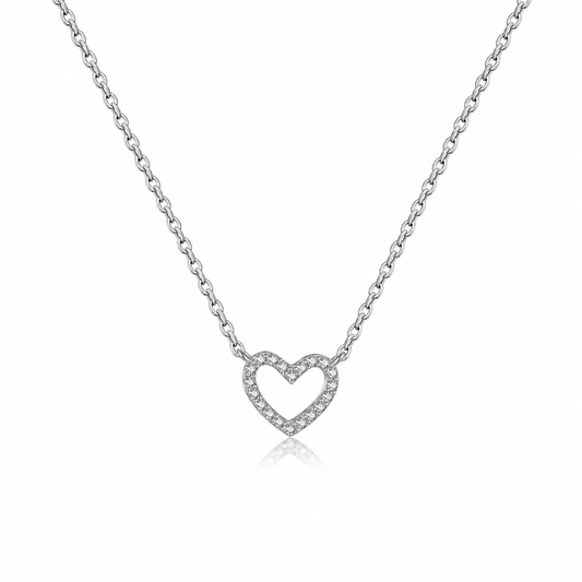 S925 Sterling Silver Simple Full Diamond Heart Pendant Necklace