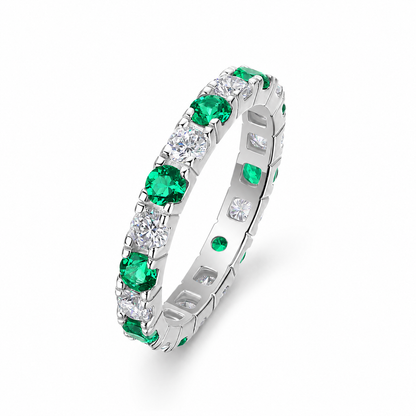 Emerald Green & White Eternity Ring | S925 Sterling Silver Platinum Plated