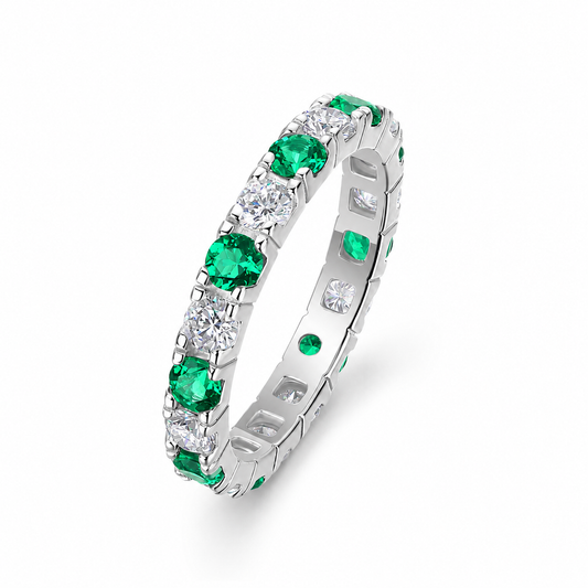 Emerald Green & White Eternity Ring | S925 Sterling Silver Platinum Plated