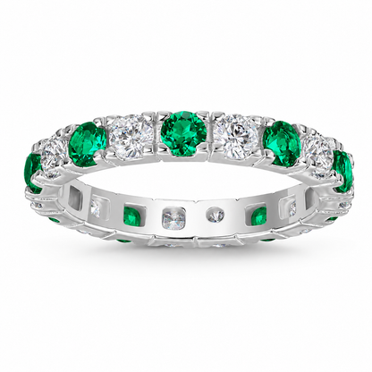 Emerald Green & White Eternity Ring | S925 Sterling Silver Platinum Plated