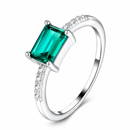 Emerald Ring Plated Octagon-Cut Lab-Grown S925 Sterling Silver Platinum
