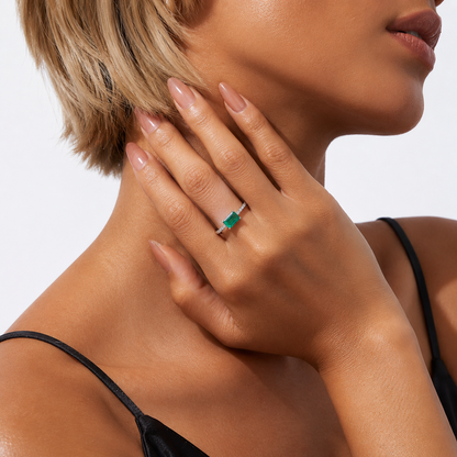Emerald Ring Plated Octagon-Cut Lab-Grown S925 Sterling Silver Platinum
