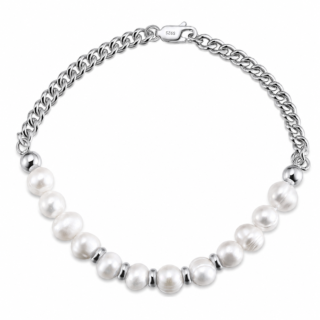 Elegant Pearl Chain Bracelet with Classic Design S925 Sterling Silver