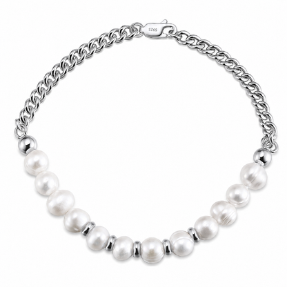 Elegant Pearl Chain Bracelet with Classic Design S925 Sterling Silver