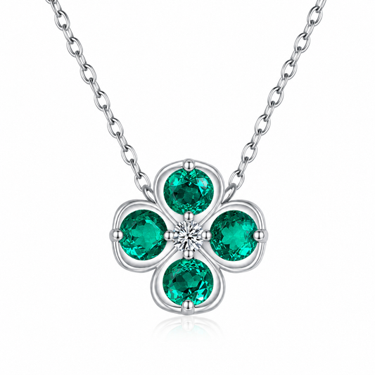 Sterling Silver Clover Pendant Necklace, Lab-Grown Ruby Sapphire Emerald | Velara Milano