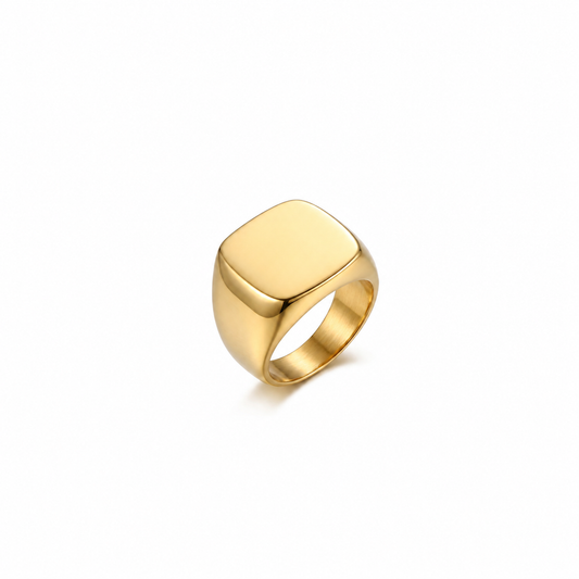 Bold Gold Signet Ring for Men - Square Face, Titanium Steel | Velara Milano