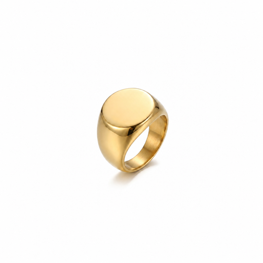 Men's Gold Signet Ring - Polished Stainless Steel, Round Face | Velara Milano