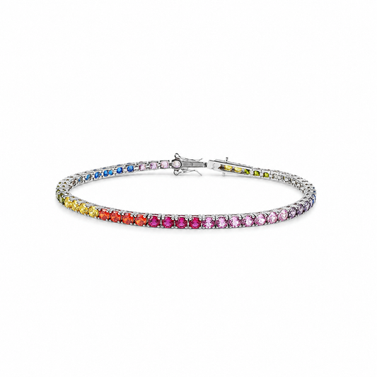 Rainbow Tennis Bracelet - S925 Sterling Silver CZ, 2mm Unisex | Velara Milano
