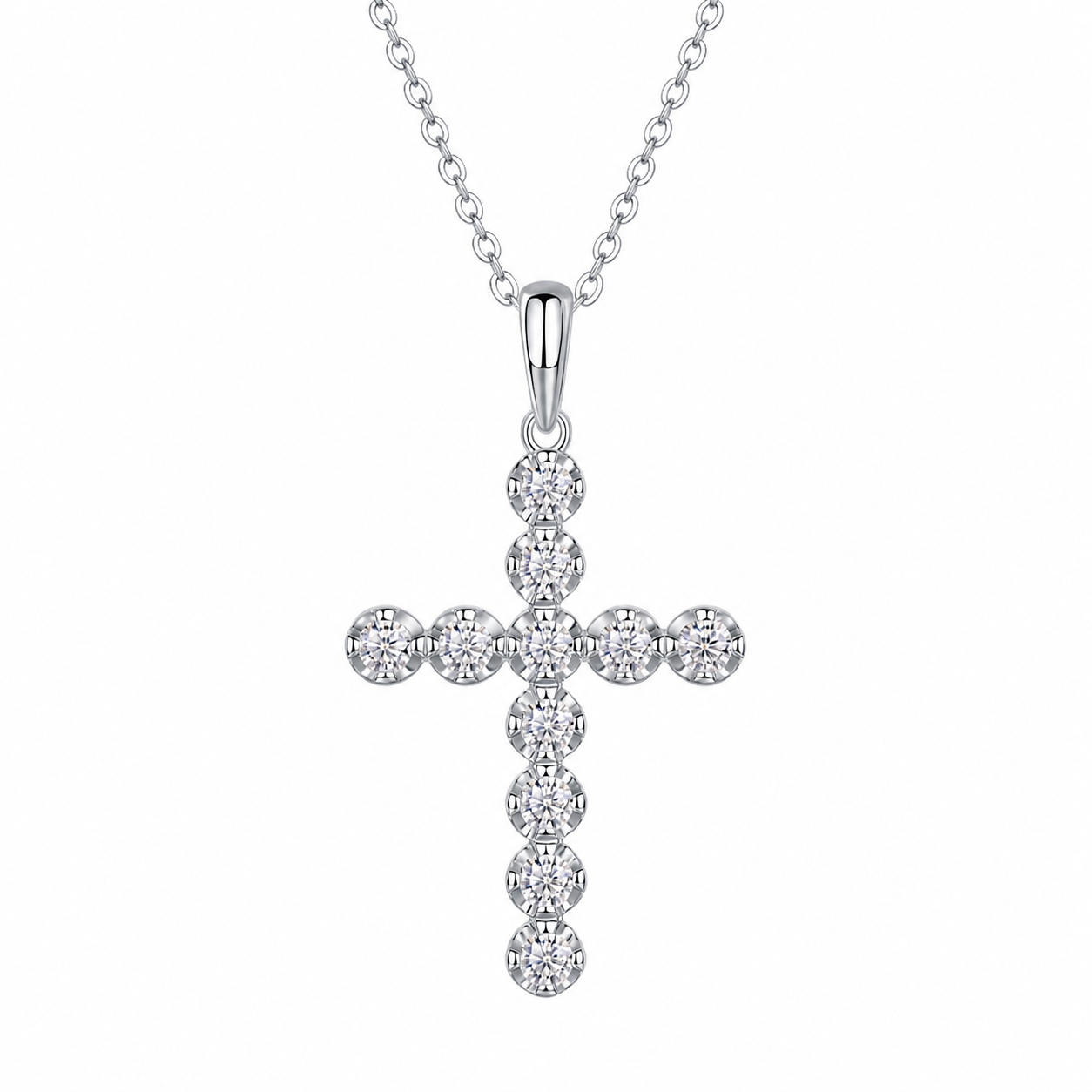 Cross Diamond Moissanite Pendant Necklace – S925 Sterling Silver Platinum-Plated